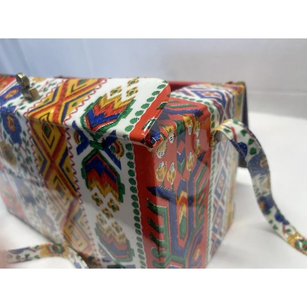 Vintage Boho Large Diaper Bag Patterned Box Retro Multicolor Crossbody Groovy